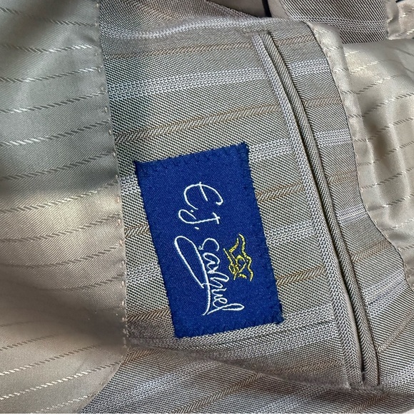 Vintage EJ Samuel 2 Piece Suit + Handkerchief Brown Striped Blazer 46R Pant 40R - Picture 5 of 15